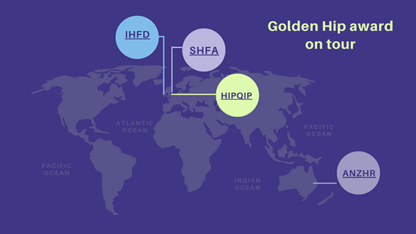 Map showing the golden hip award on tour